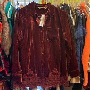 Soft Surroundings Velvet Maroon Shirt
